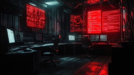 Poster - hacker monitors ransomware deployment, with red warning screens glowing in the background.