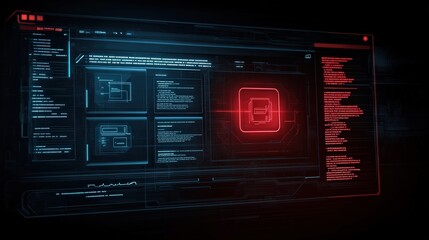 Poster - ransomware warning with red alert messages and a locked system interface.