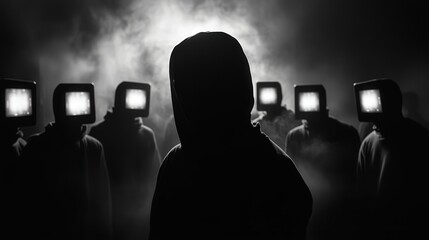 Poster - dark web marketplace selling ransomware kits, with hackers communicating through encrypted channels.