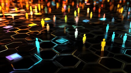 Poster - hexagonal grid illustrating human social networking, depicting the flow of communication and interaction.