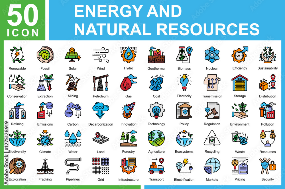 icon collection Natural Resources simple Lineal Color Icon Sheet Stock ...
