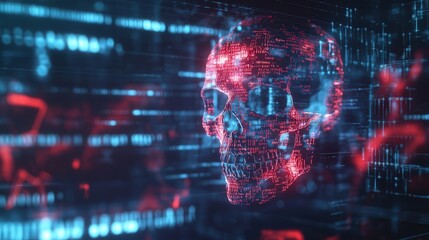 Poster - computer screen, indicating a ransomware infection, with binary code and hacking symbols in the background.