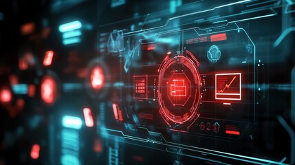 Poster - cyber defense system detecting a ransomware breach, with glowing red security alerts and encrypted file icons.