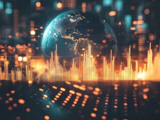 Fototapete - a futuristic depiction of the earth surrounded by dynamic data visualizations, symbolizing advanced 