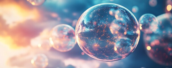 Poster - A mesmerizing close-up of colorful bubbles floating against a dreamy, blurred background. The ethereal light refracts through the spheres, creating a magical atmosphere.