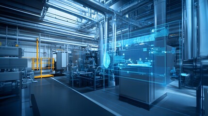 Poster - A modern industrial facility showcasing advanced technology with high-tech machinery and a clean, organized environment designed for efficient production and processing.