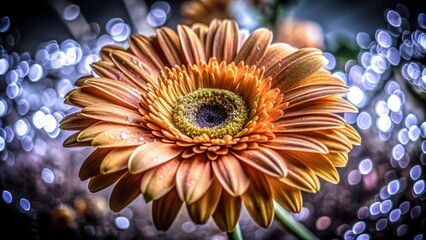 Wall Mural - Macro photograph reveals a vintage-styled, vibrantly orange gerbera's intricate beauty.