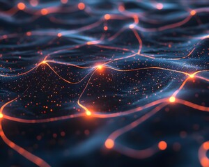 Poster - A vibrant abstract representation of interconnected nodes and lines in a digital network, radiating energy and innovation.