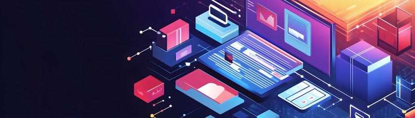 Poster - Futuristic digital workspace showcasing advanced technology and vibrant interfaces for modern computing.