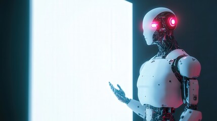 Poster - blank white LED advertising board, demonstrating the fusion of robotics and the digital marketing space.