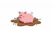© avissarahmanita - Playful Pink Piglet Rolling in Brown Mud, Pastel Cartoon Illustration