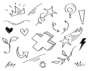 Poster - hand drawn set of abstract doodle elements. use for concept design. isolated on white background. vector illustration