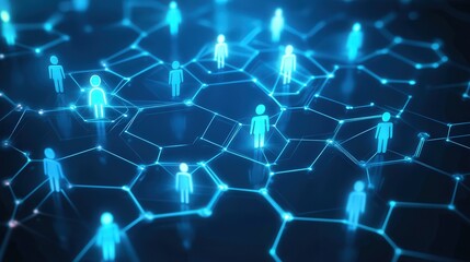 Poster - hexagon network diagram with glowing lines, representing human connections in a digital social community