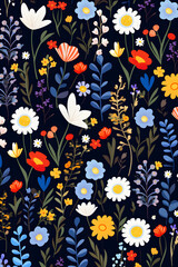 Fototapete - Summer flowers ditsy pattern abstract graphic poster background