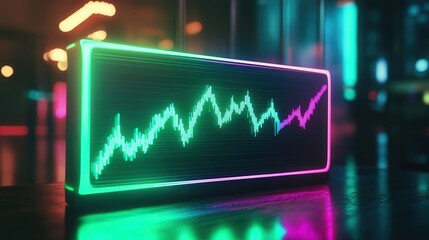 Poster - glowing green line chart rising to the right, symbolizing the strong growth in value of the digital currency market