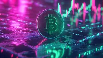 Poster - glowing green line chart rising to the right, representing the rapid appreciation of cryptocurrency in the market.