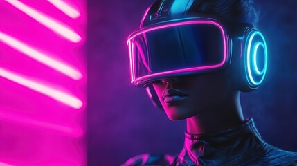 Poster - Cyberpunk woman VR headset neon future tech