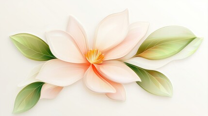 Poster - soft pink magnolia flower with green leaves on light background design