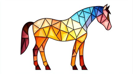 Poster - Colorful Geometric Illustration of a Stylized Horse with Triangular Patterns