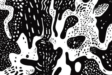 Poster - black and white painting of a splash of water with a lot of dots. The painting is abstract and has a lot of texture