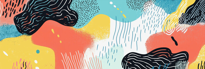 Poster - colorful abstract painting with a lot of texture and brush strokes. The painting is full of different colors and shapes, creating a sense of movement and energy