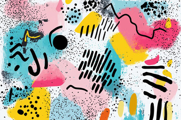 Poster - colorful abstract painting with a lot of black and white lines. The painting is full of different shapes and colors, and it gives off a feeling of energy and movement