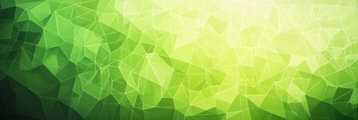 Poster - vibrant green background with a multitude of green triangles scattered throughout. The composition creates a sense of movement and energy, as if the triangles are dancing or swirling in the air
