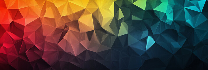 Poster - colorful abstract painting with many different shapes and colors. The painting is full of triangles and squares, and the colors are bright and vibrant. The overall mood of the painting is energetic