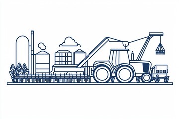 Fototapete - 3D icon showing agricultural tools and machinery on a white canvas.