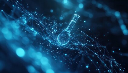 futuristic lab flask in digital network