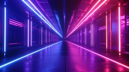 Poster - Neon game background with a combination of purple, blue and red neon lines, immersive science fiction wallpaper AI generated image