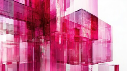 Fototapete - Abstract Pink Geometric Blocks on a White Background for Design Use