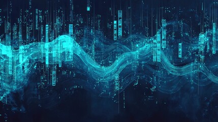 Poster - Abstract Digital Waves with Glowing Lines and Data Patterns in Blue
