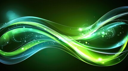 Poster - Abstract Flowing Lines in Shades of Green and Blue for Background