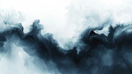 Poster - Abstract Dark Blue and White Fluid Art with Soft Textures and Shapes
