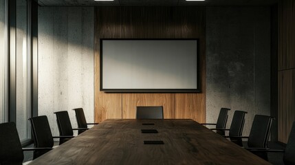 Poster - Modern Conference Room with Wooden Table and Minimalist Design