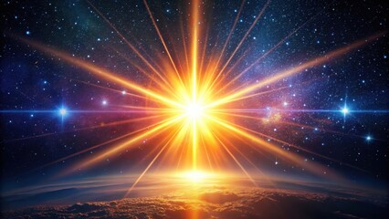 Wall Mural - a celestial burst of light illuminates a planet's horizon, embracing a starry expanse