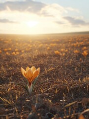 Wall Mural - Single Flower in Field at Sunset