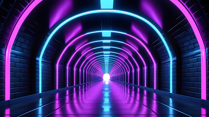 Wall Mural - panorama futuristic hyperspace speed tunnel light trail streaks background 3d rendering