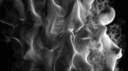 Poster - Abstract Black and White Waveforms with Soft Curves and Textures