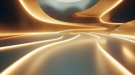 Poster - Futuristic architectural interior with illuminated pathways and minimalist modern design