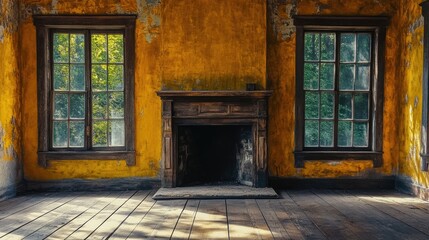 Wall Mural - Cozy living room with fireplace