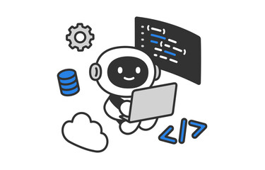 プログラミングやコーディングをするAIロボット【ベクターイラスト素材】