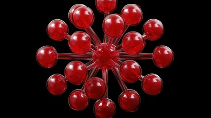 Poster - Red spheres network, dark background, abstract design, 3D render, tech concept