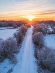 Wall Mural - Snowy Field Sunset