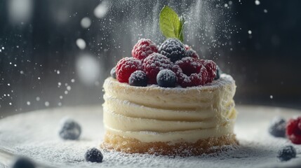 Wall Mural - Dessert with berries and powdered sugar