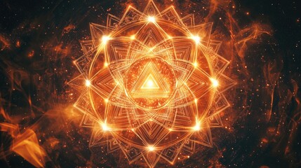 Poster - Glowing Geometric Pattern with Radiant Orange Effects and Energy Flow