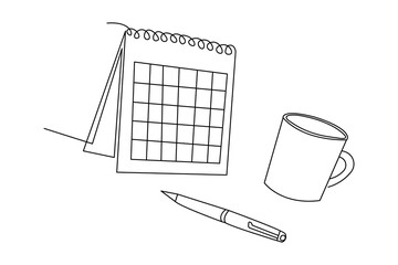 Fototapete - Table calendar continuous one line art drawing of concept doodle style outline vector illustration