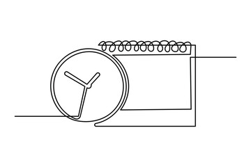 Fototapete - Table calendar continuous one line art drawing of concept doodle style outline vector illustration