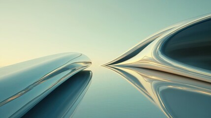 Poster - Abstract Curved Surfaces Reflecting Light in Soft Pastel Tones